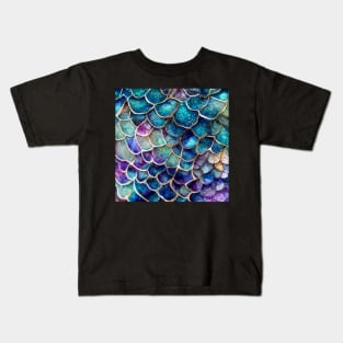 Rainbow Mermaid Scale Watercolor Alcohol Inks Kids T-Shirt